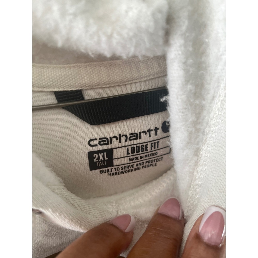 CARHARTT Hoodie Graphic Logo Streetwear Mens 2XL Tall White Loose Fit Sweatshirt - Picture 5 of 6